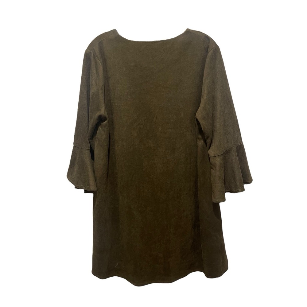 Umgee Olive Green Floral Embroidered Bell Sleeve V Neck Dress Size M - Picture 2 of 4